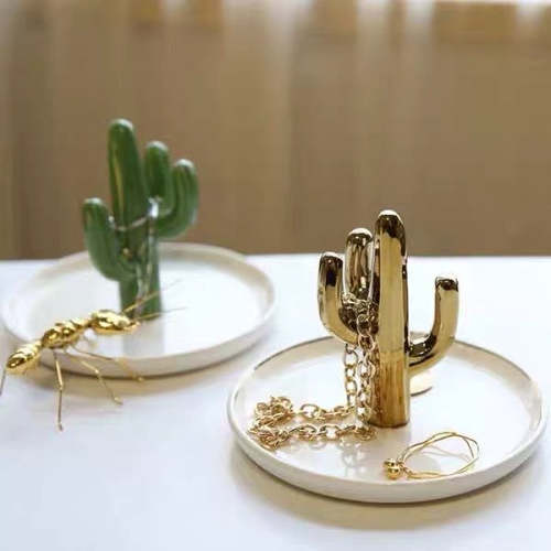 Cute Nordic Style Cactus Ceramic Jewellery Decoration Tray Plate