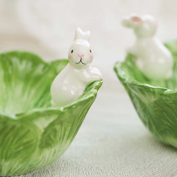 Cute Hand Painted Underglazed Bunny Cabbage Bowl