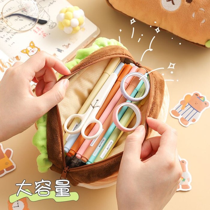 Kawaii Doll Plush Hamburger Bear & Dog Pencil Case Bag