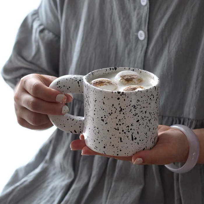 Cute Korean Style Chubby Handle Paint Ceramic Coffee Cup Mug