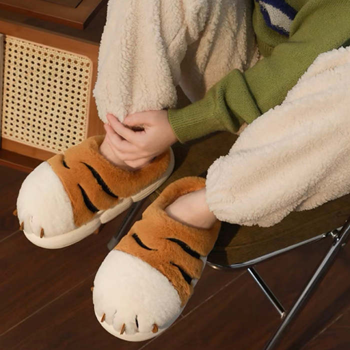 Cute Tiger Paw Fluffy Furry Winter Home Slippers