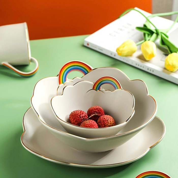 Cute Dreamy Cloud & Rainbow Plate & Bowl Set