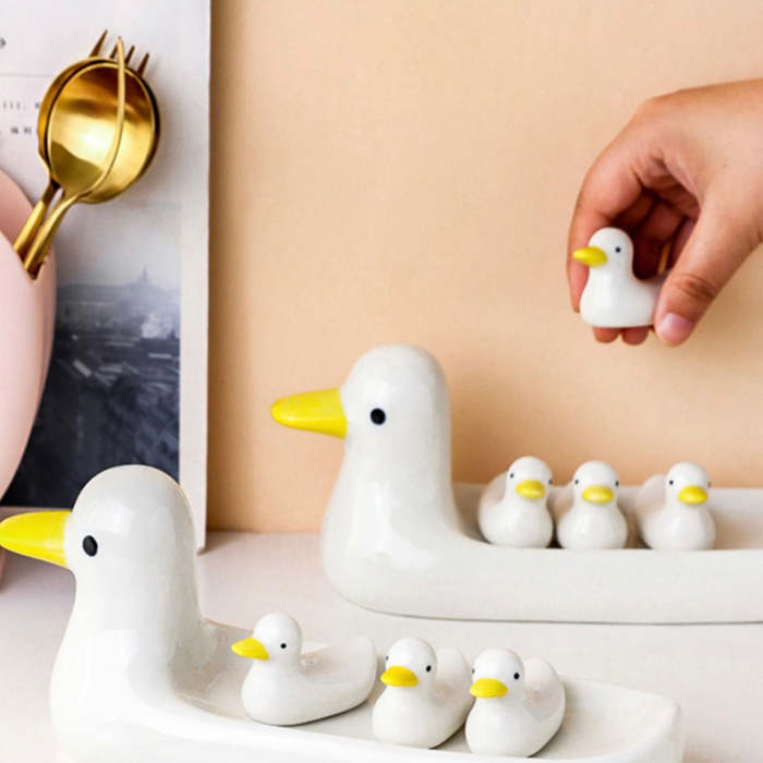 Cute Japanese Style Duck Family Ceramic Chopstick Pillow Decor Holder