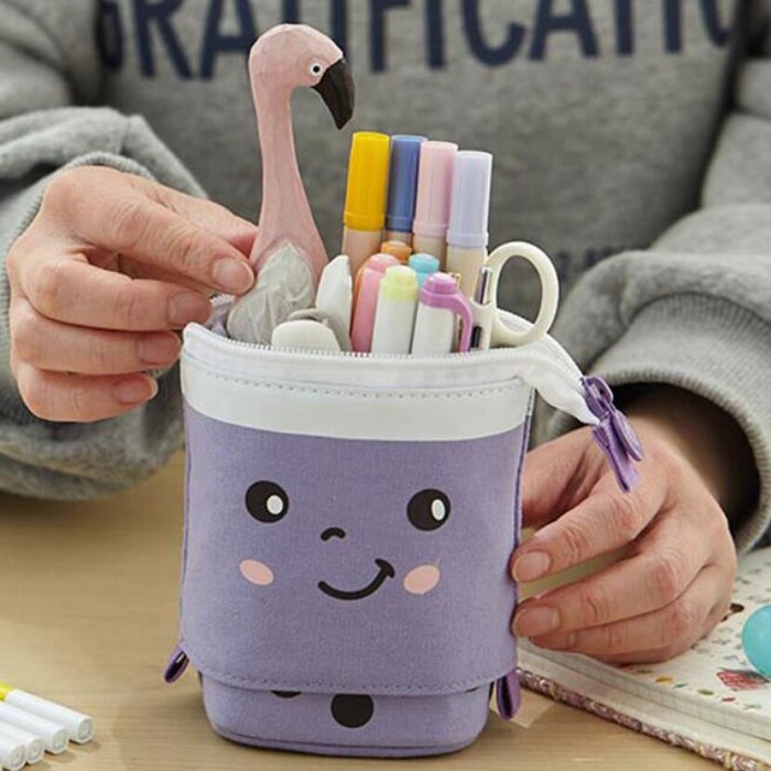 Kawaii Canvas Boba Bubble Tea Stationery Pencil Case Bag