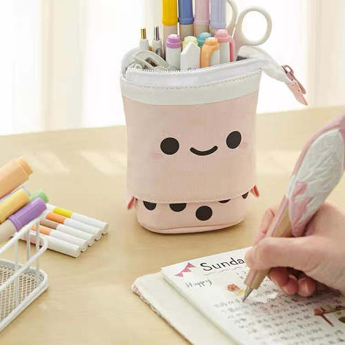 Kawaii Canvas Boba Bubble Tea Stationery Pencil Case Bag