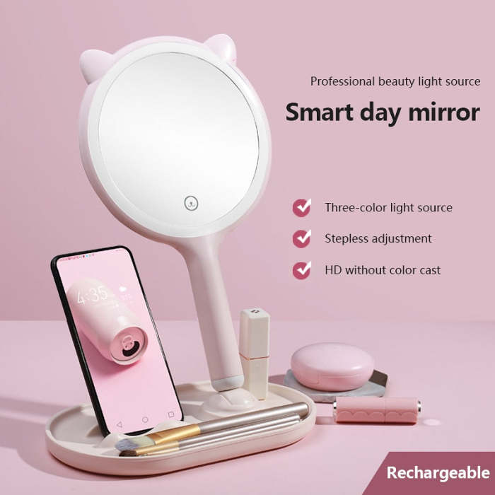 Cute LED Touch Makeup Beauty Mirror Stand with Orangiser Tray