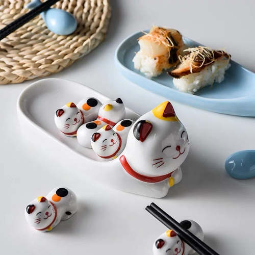 Cute Whale & Lucky Cat Style Ceramic Chopstick Pillow Decor Holder