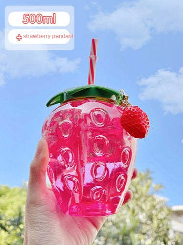 Cute Lovely Summer Strawberry Water Bottle Cup with Straw