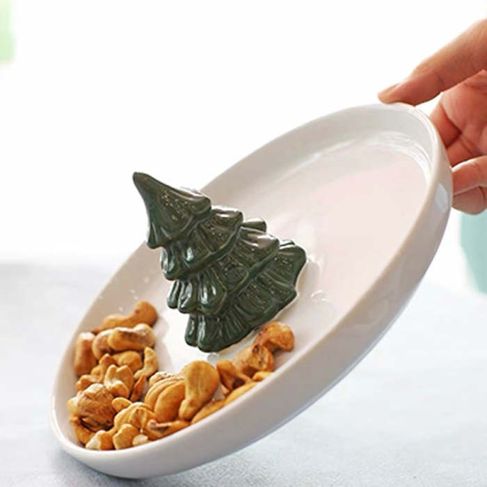 Cute Ceramic Christmas Tree & Squirrel Jewellery Decor Mini Plate Tray