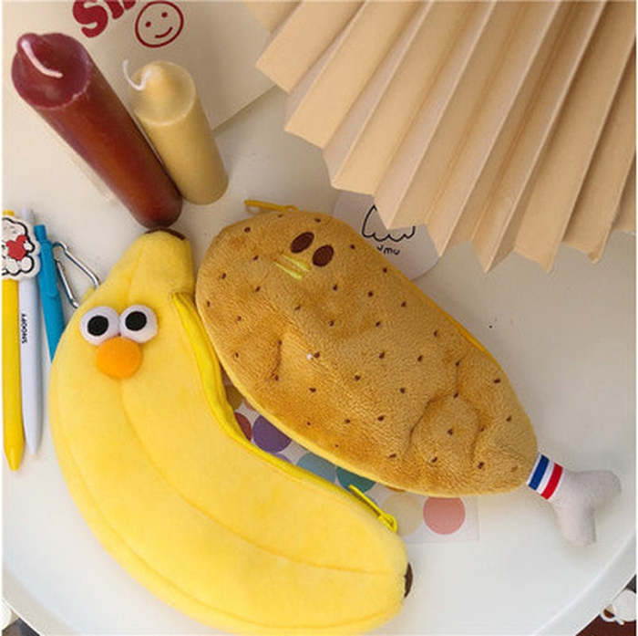 Cute Korean Style Chicken Leg & Banana Man Novelty Pencil Case