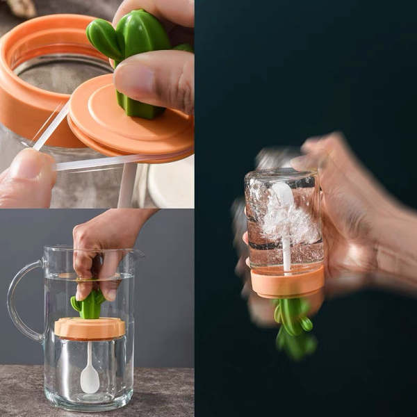 Cute Cactus Kitchen Organiser Condiments Jar with Spoon Set