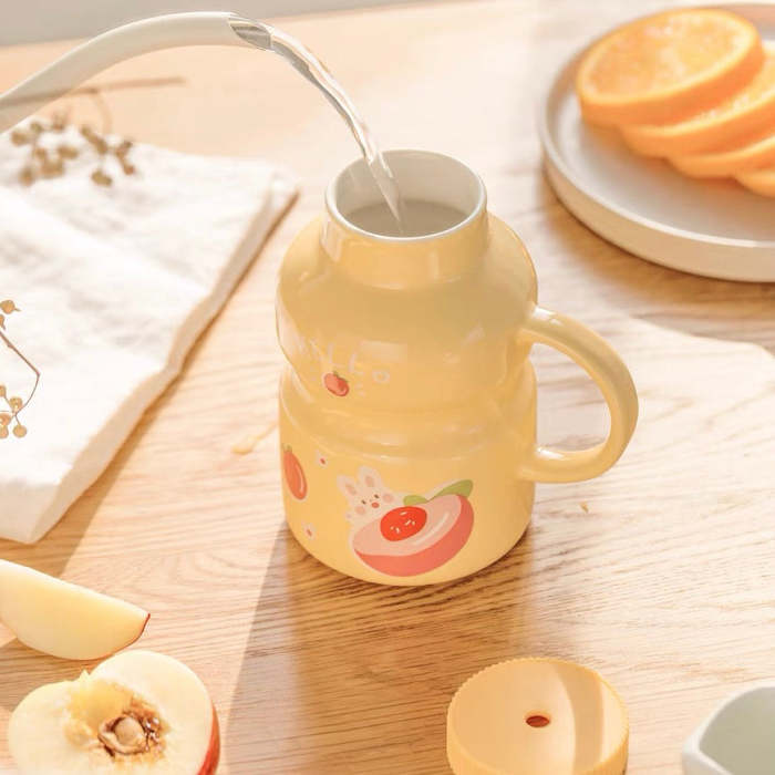 Cute Ceramic Yogurt Drink Mini Fruits Mug Cup with Straw