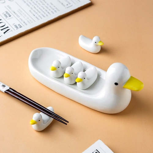 Cute Japanese Style Duck Family Ceramic Chopstick Pillow Decor Holder