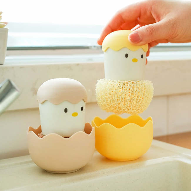 Cute Eggy Cartoon Kitchen Silicone Dishwashing Sponge Brush