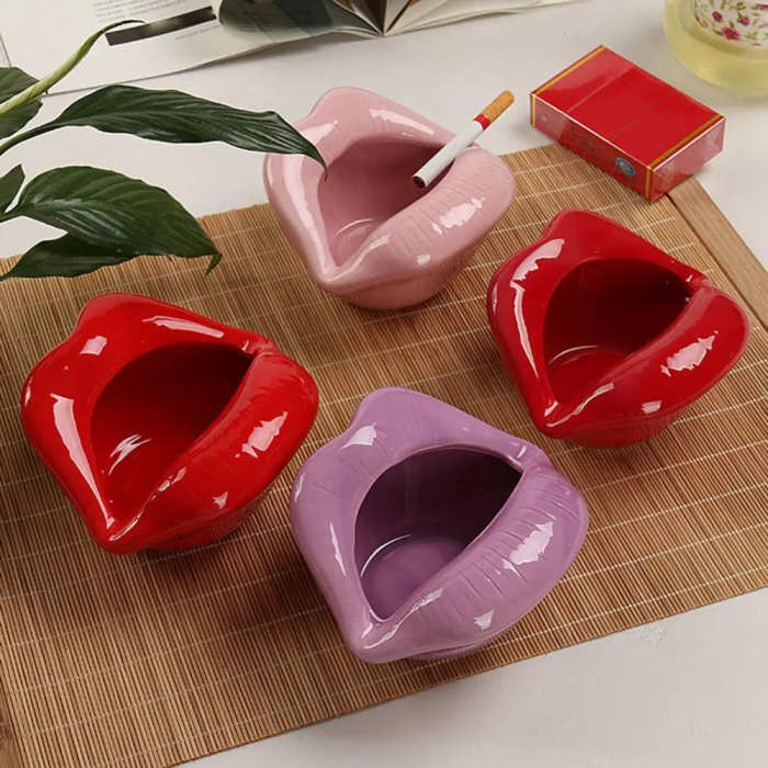 Lips Ashtray Ceramic Creative Flower Vase Trendy Mouth Pot Personalized Decor : VEASOON