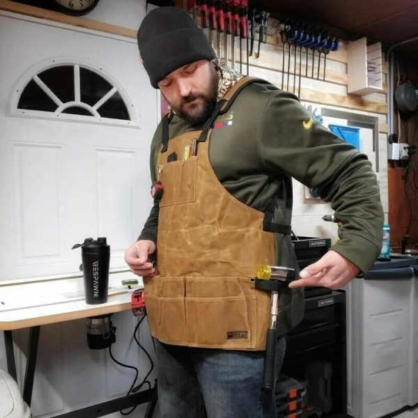 Waxed Canvas Tool Apron-Thickened Waterproof and Oil-proof Denim Apron