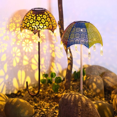 Solar Garden Spotlights Outdoor Vintage Metal Umbrella Lights