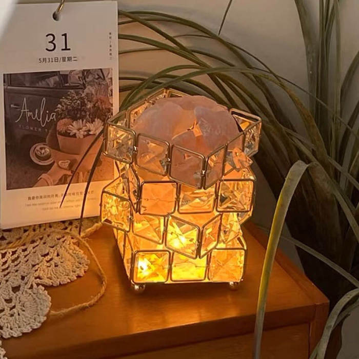 Square Salt Stone Crystal Lamp