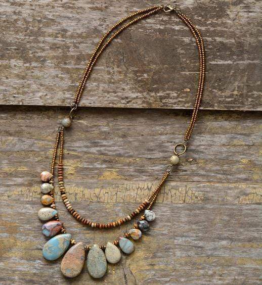 Handmade Natural Agate & Jasper Multi-Layer Necklace