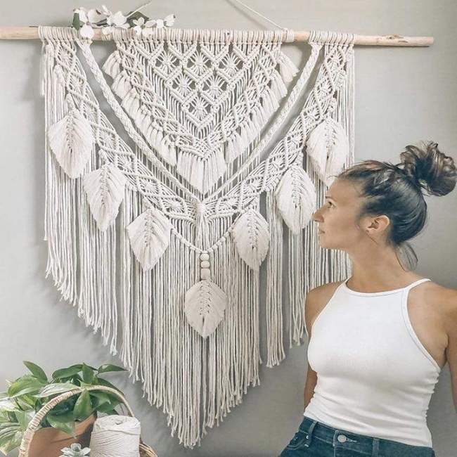 Big White Macrame Bohemian Wall Tapestry by Veasoon