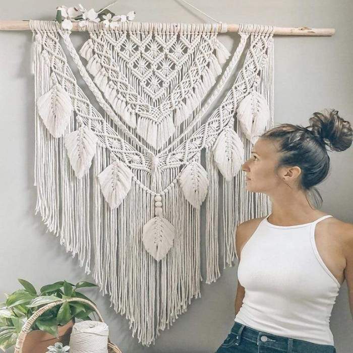 Big White Macrame Bohemian Wall Tapestry by Veasoon