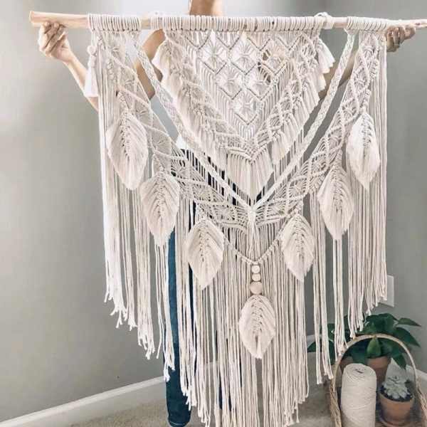 Big White Macrame Bohemian Wall Tapestry by Veasoon