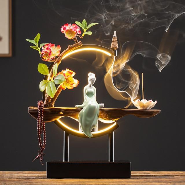 Peaceful Lady Backflow Incense Burner Lamp by Veasoon