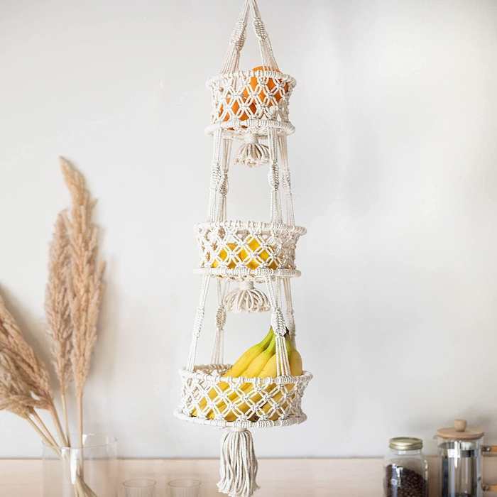 Hanging Macrame Storage Basket by Veasoon