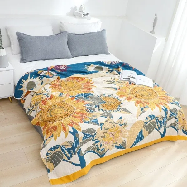 Sunflower Field Throw Blanket by Veasoon