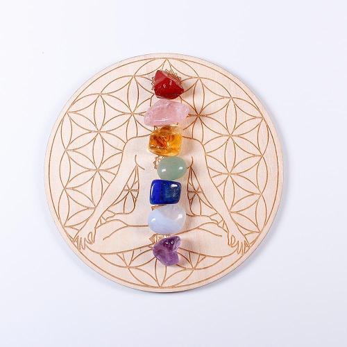 7 Chakra Healing Stones with array Wood Plate by Veasoon