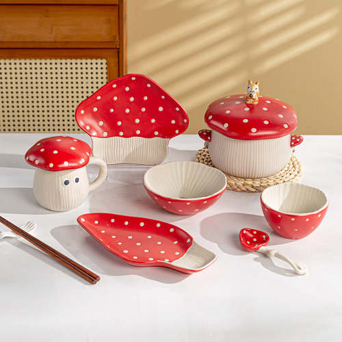 Red Spotted Mushroom Underglaze Tableware Collection by Veasoon