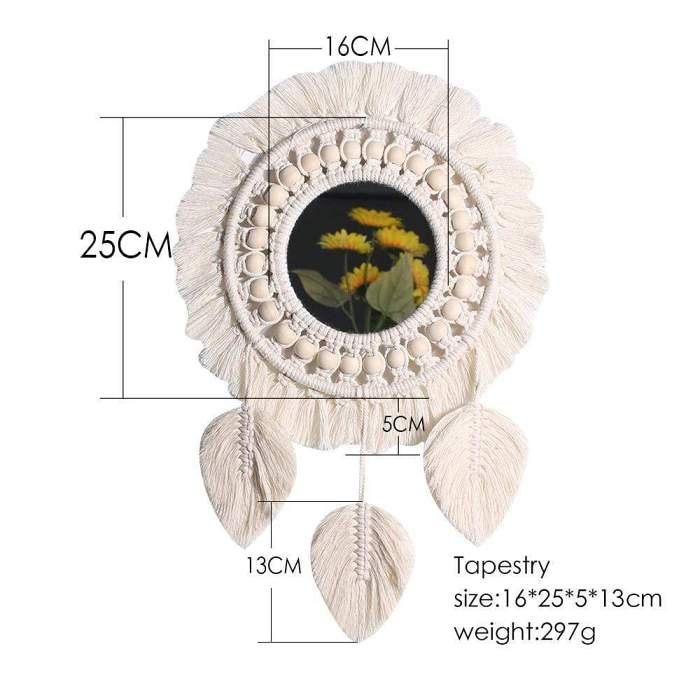 White Macrame Round Mirror by Veasoon