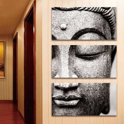 Black and White Buddha Wall Art 3 Pcs Canvas Print by Veasoon