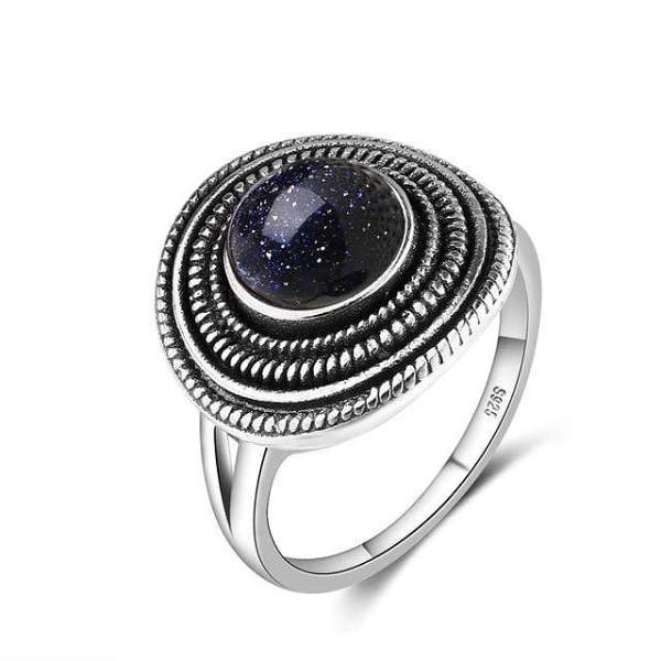 S925 Sterling Silver Natural Stone Round Ring