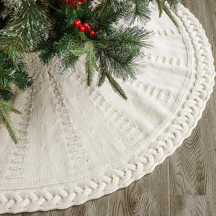 Festive Red Knitted Christmas Tree Skirt by Veasoon