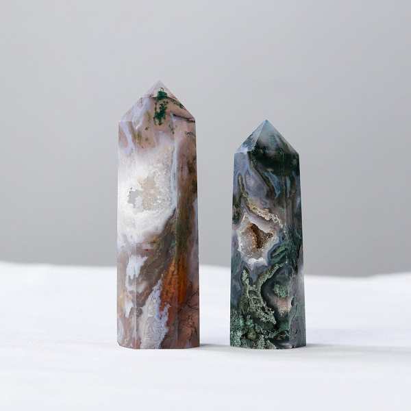 Moss Agate Point Tower Crystal by Veasoon