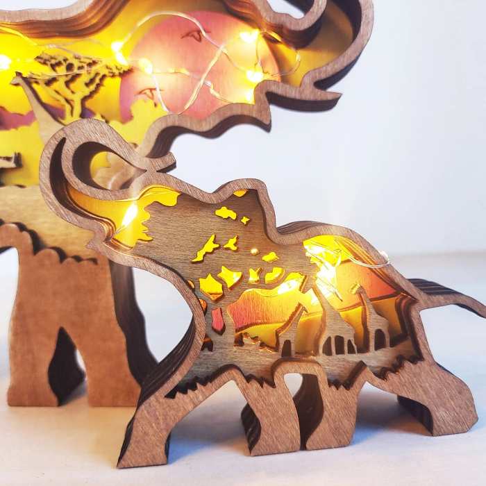 Wooden Elephant Figurine With LED Lights by Veasoon