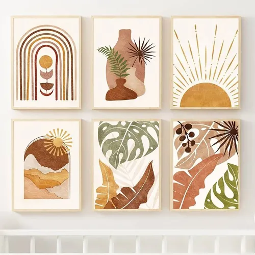 Modern Sun Art Geometric Abstract Wall Posters by Veasoon