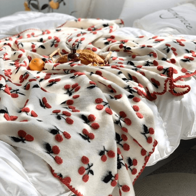 Cherries Throw Blanket by Veasoon
