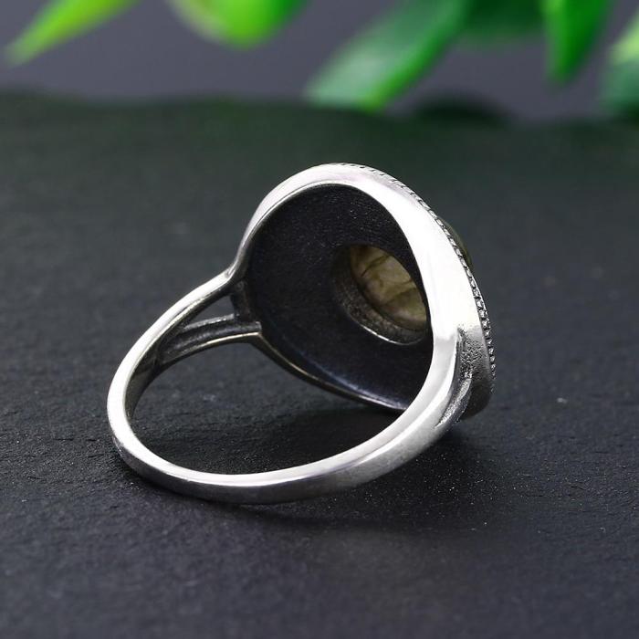 S925 Sterling Silver Natural Stone Round Ring