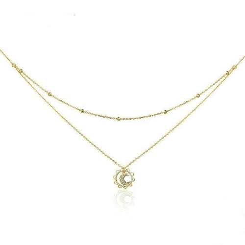 Sterling Silver Sun & Moon Shape Necklace