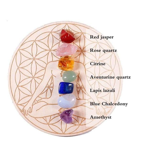 7 Chakra Healing Stones with array Wood Plate by Veasoon
