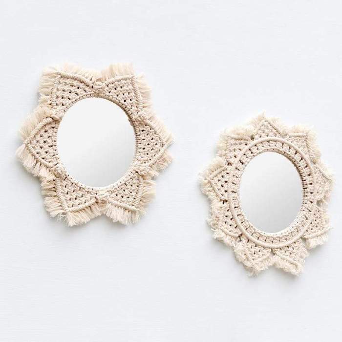 Dahlia Cotton Macrame Mirror by Veasoon