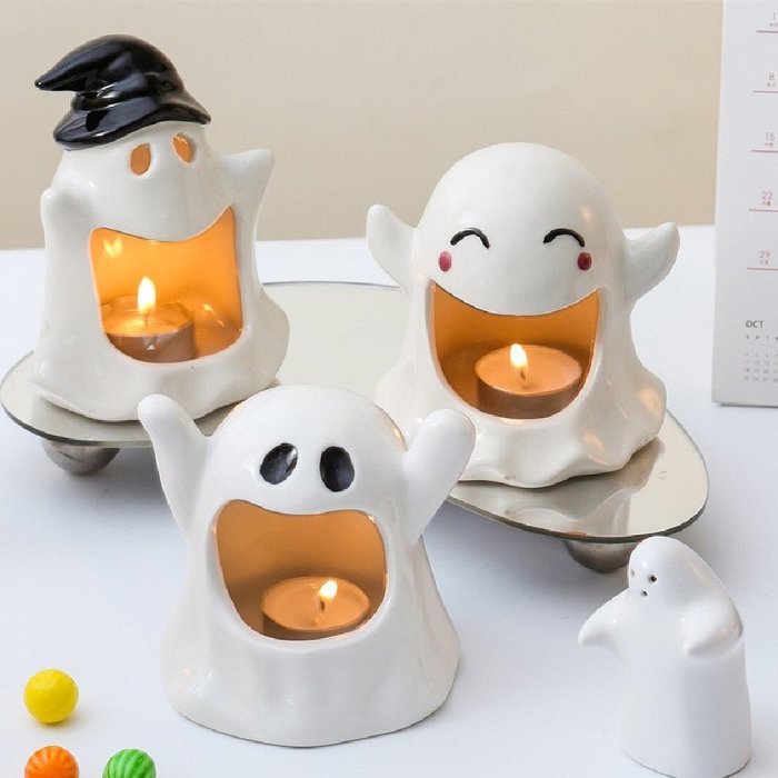 Halloween Cute Ghost Ceramic Candle Holder by Veasoon