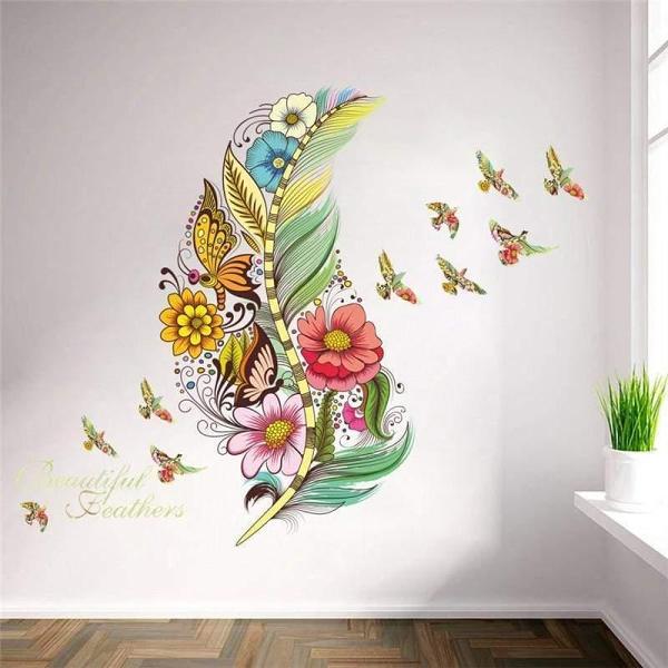 3D Feather with Flying Birds Wall Sticker by Veasoon