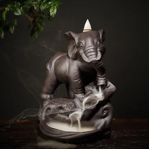 Ceramic Elephant Backflow Incense Burner by Veasoon