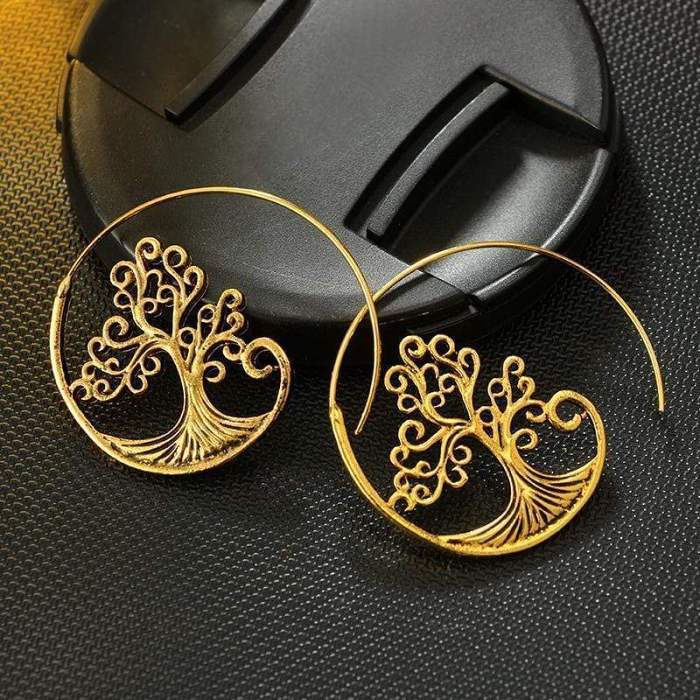 Tree Of Life Spiral Hoop Earrings