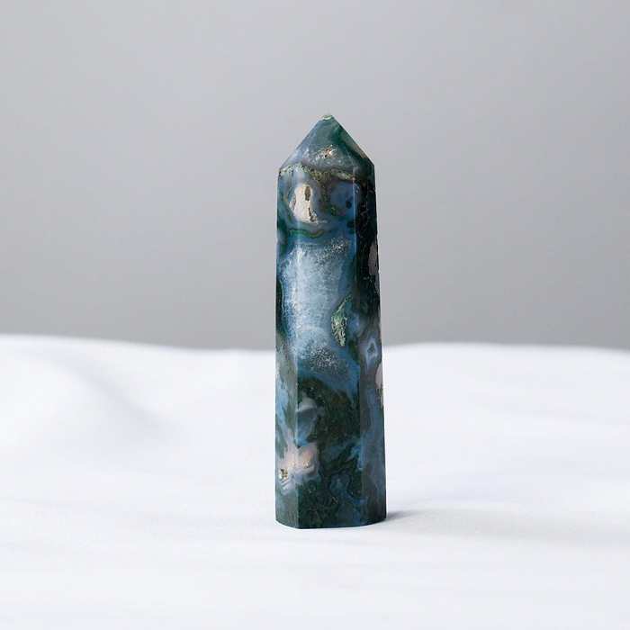 Moss Agate Point Tower Crystal by Veasoon