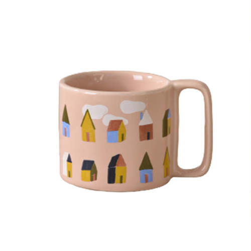 Morning Cheer Pink Cartoon Coffee & Breakfast Mug by Veasoon