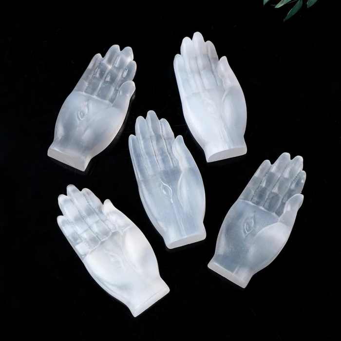 Selenite Hamsa Hand Crystal Carving by Veasoon